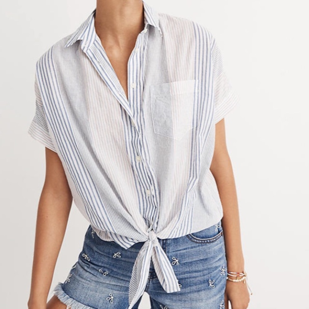 Madewell Short-Sleeve Tie-Front Rawley Stripe Top